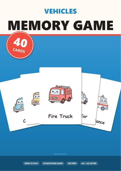 Vehicles memory game cover